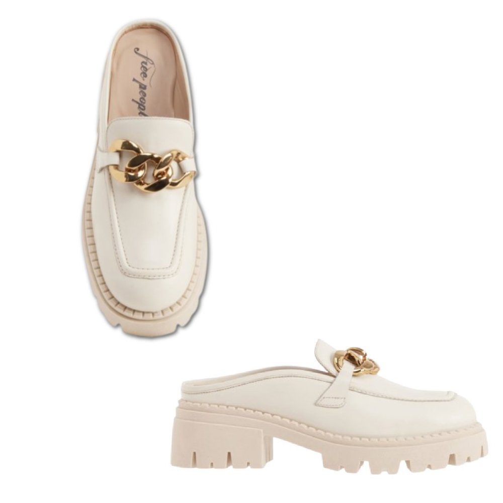 FREE PEOPLE BRAND NEW Lyra Link Loafer Mules Shoes in Bone - Picture 2 of 5